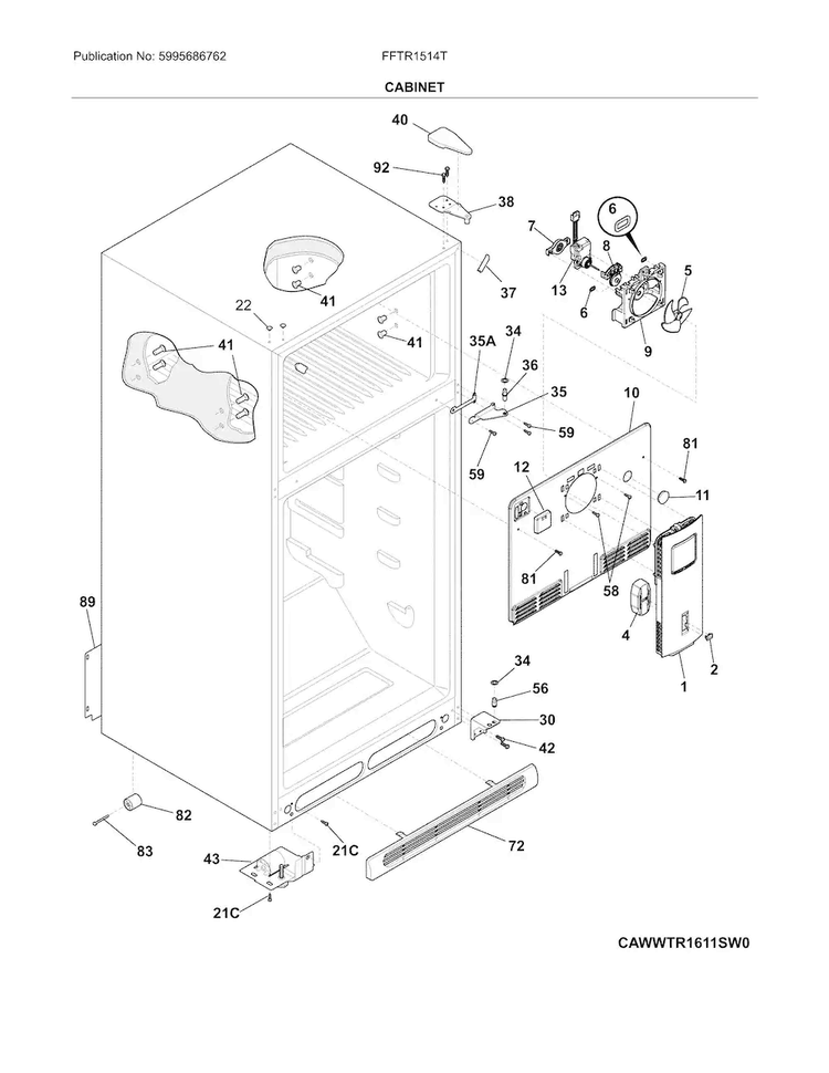 Cabinet Diagram and Parts List for FFTR1514TB0  Frigidaire Refrigerator