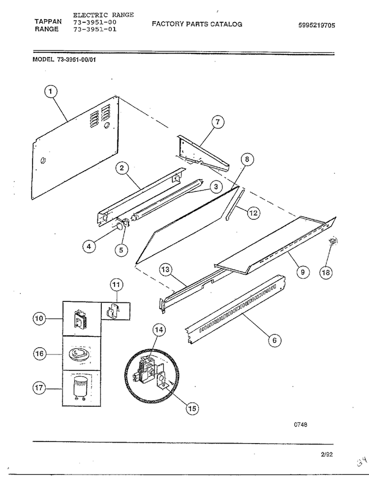 Electric Range Page 4 Diagram and Parts List for 73-3951-00  Tappan Range