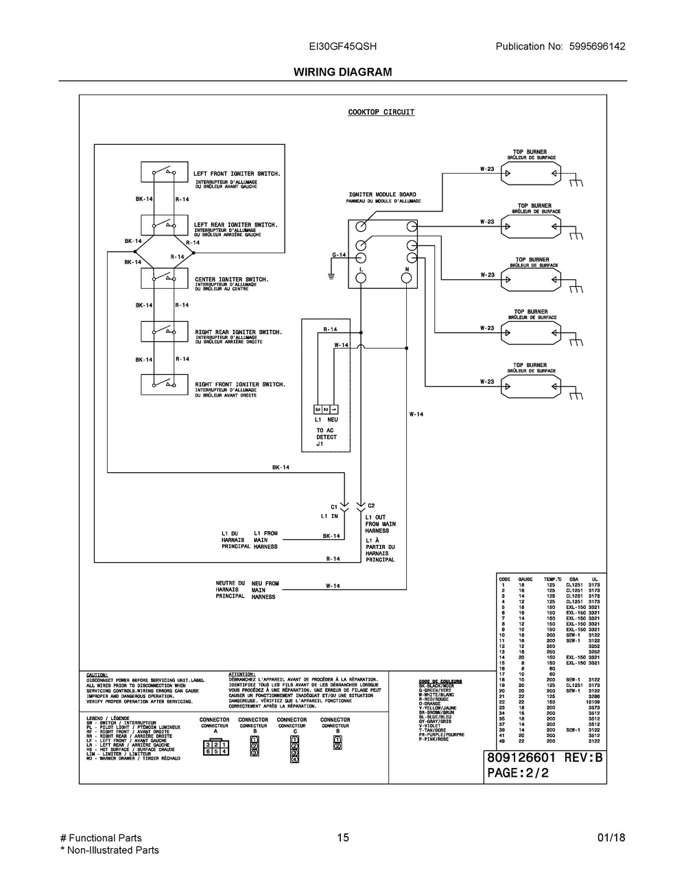 Wiring Diagram Diagram and Parts List for EI30GF45QSH  Frigidaire Range