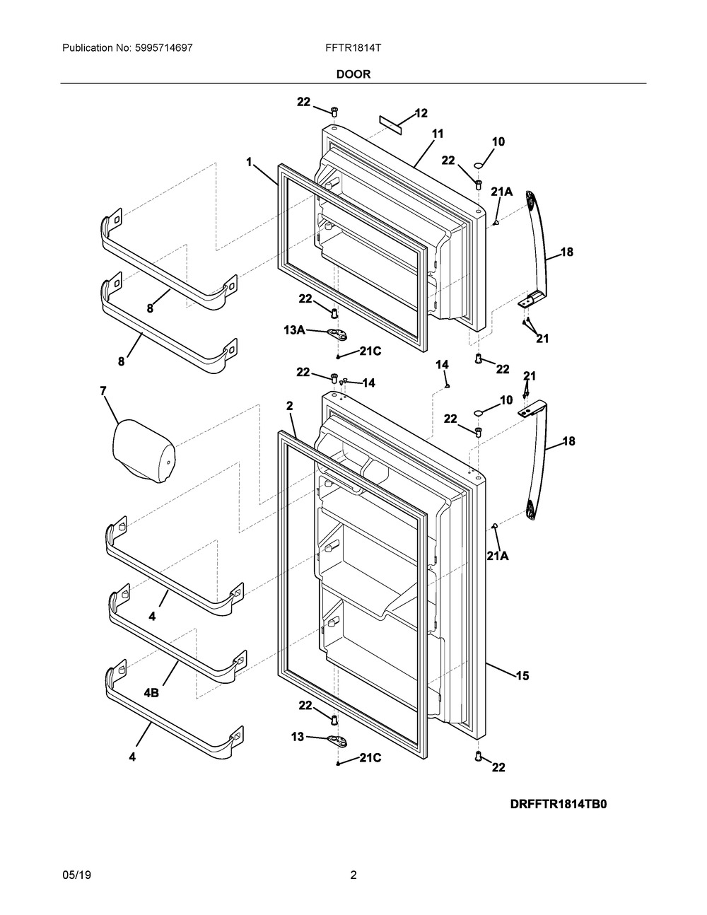 Door Diagram and Parts List for FFTR1814TWA  Frigidaire Refrigerator