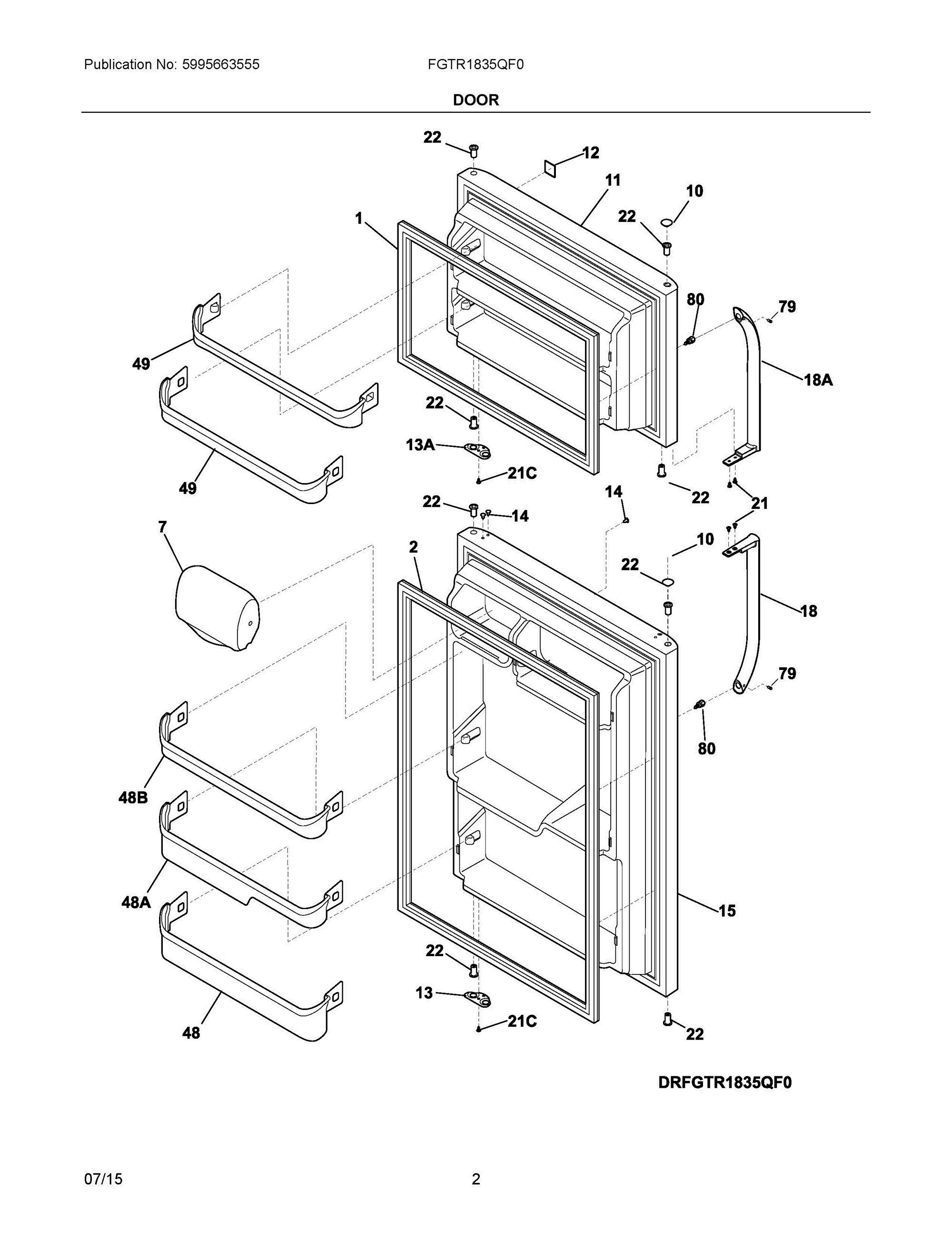 02 - DOOR Diagram and Parts List for FGTR1835QF0  Frigidaire Refrigerator