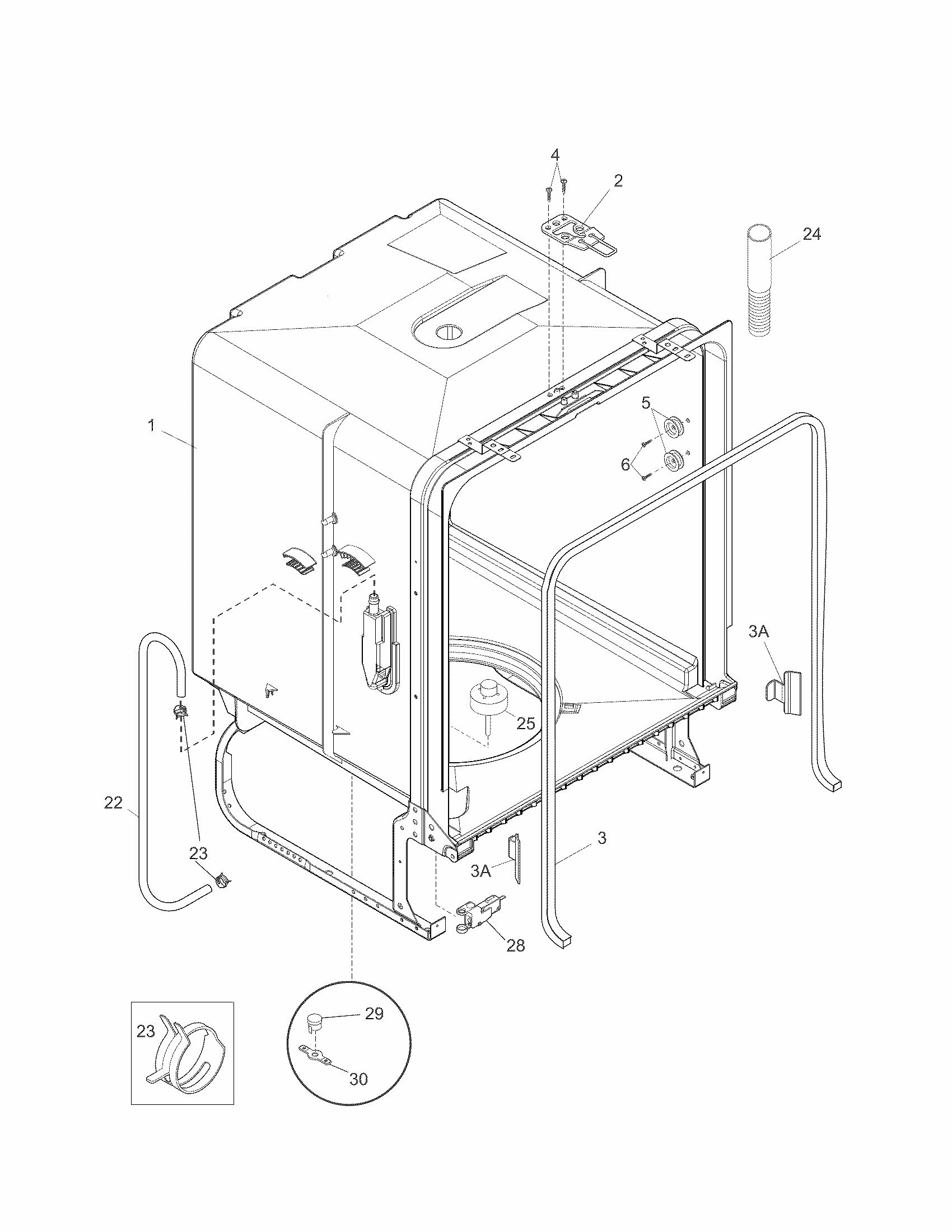Tub Diagram and Parts List for 58715362102C  Kenmore Dishwasher