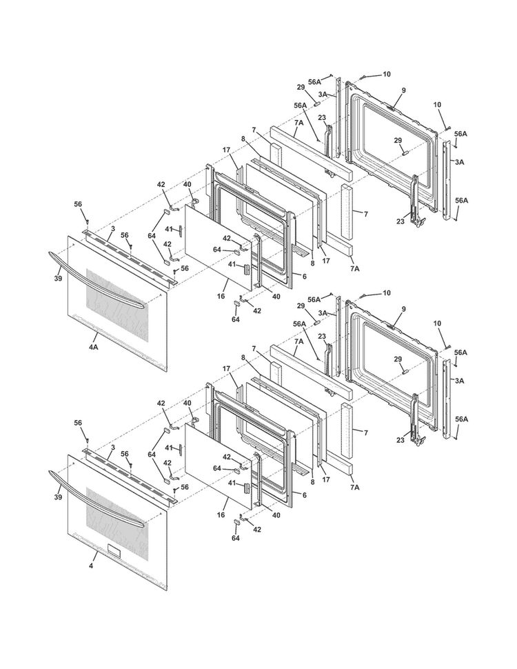 Doors Diagram and Parts List for FGET3065PWB  Frigidaire Wall Oven