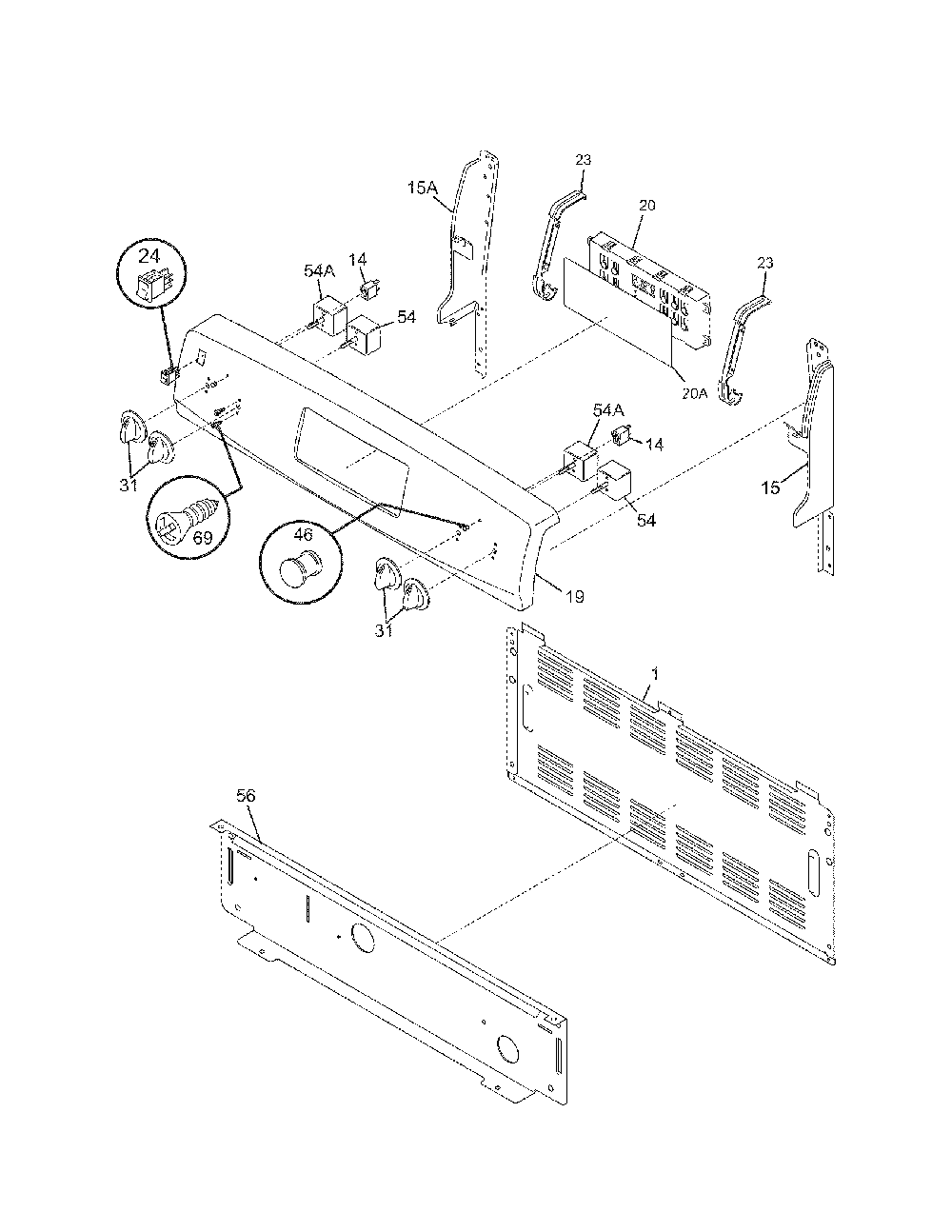 Backguard Diagram and Parts List for 79090939600  Kenmore Range