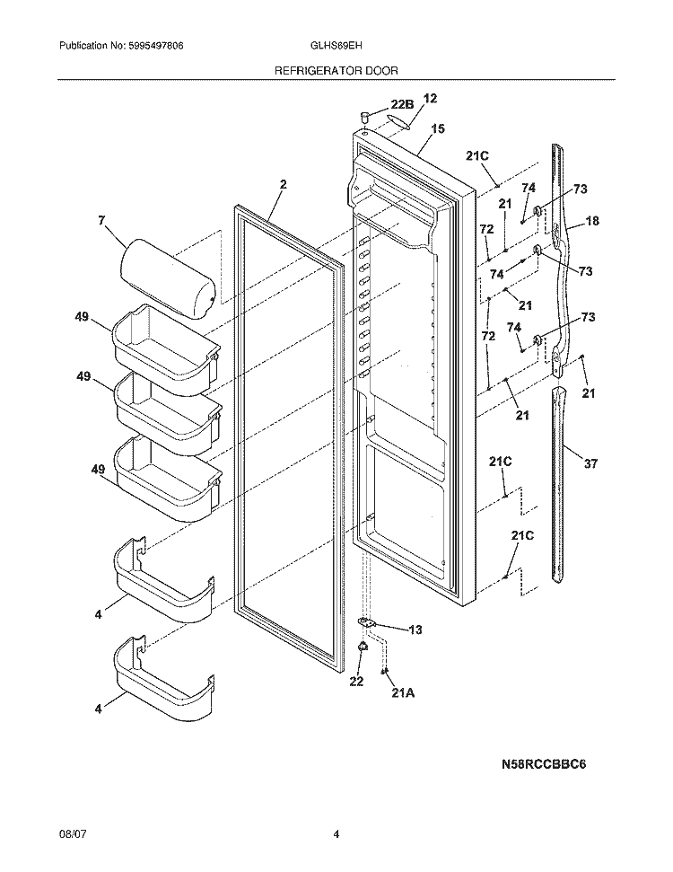 REFRIGERATOR DOOR Diagram and Parts List for GLHS69EHQ2  Frigidaire Refrigerator