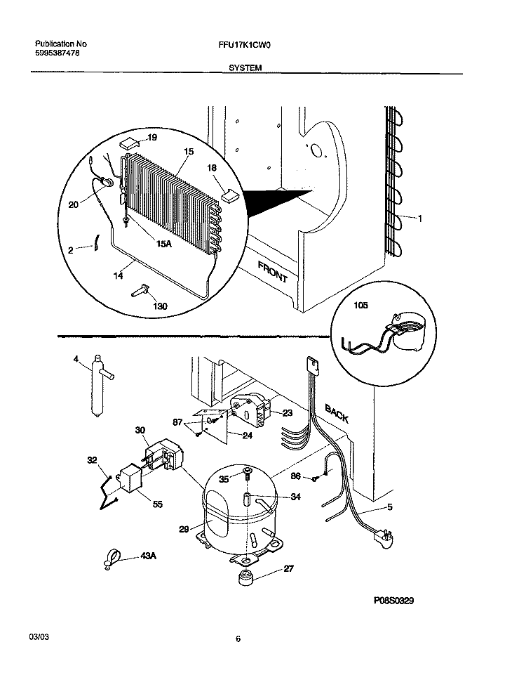 SYSTEM Diagram and Parts List for FFU17FK1CW0  Frigidaire Freezer