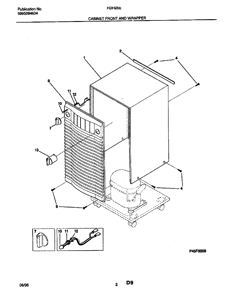 CABINET FRONT AND WRAPPER Diagram and Parts List for HDH25E  Frigidaire Dehumidifier