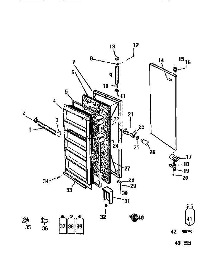 DOOR Diagram and Parts List for FU199JRW1  Frigidaire Freezer