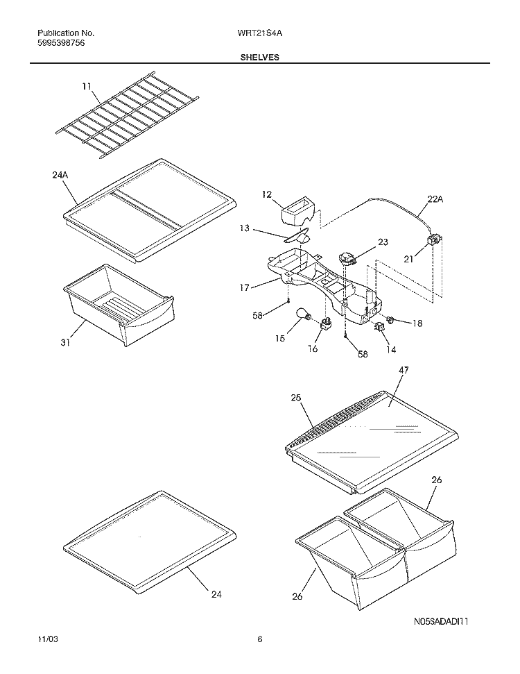 SHELVES Diagram and Parts List for WRT21S4AW5  Westinghouse Refrigerator