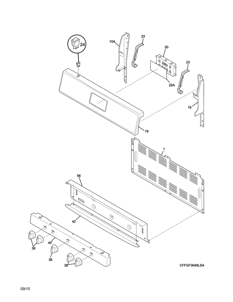 Backguard Diagram and Parts List for FFGF3049LSH  Frigidaire Range