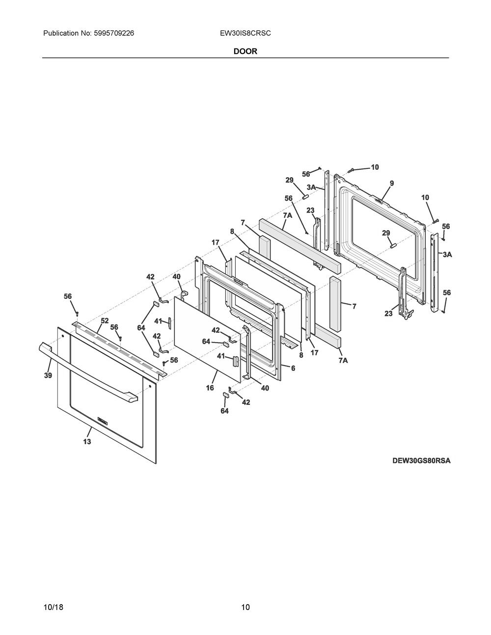 Door Diagram and Parts List for EW30IS8CRSC  Frigidaire Range