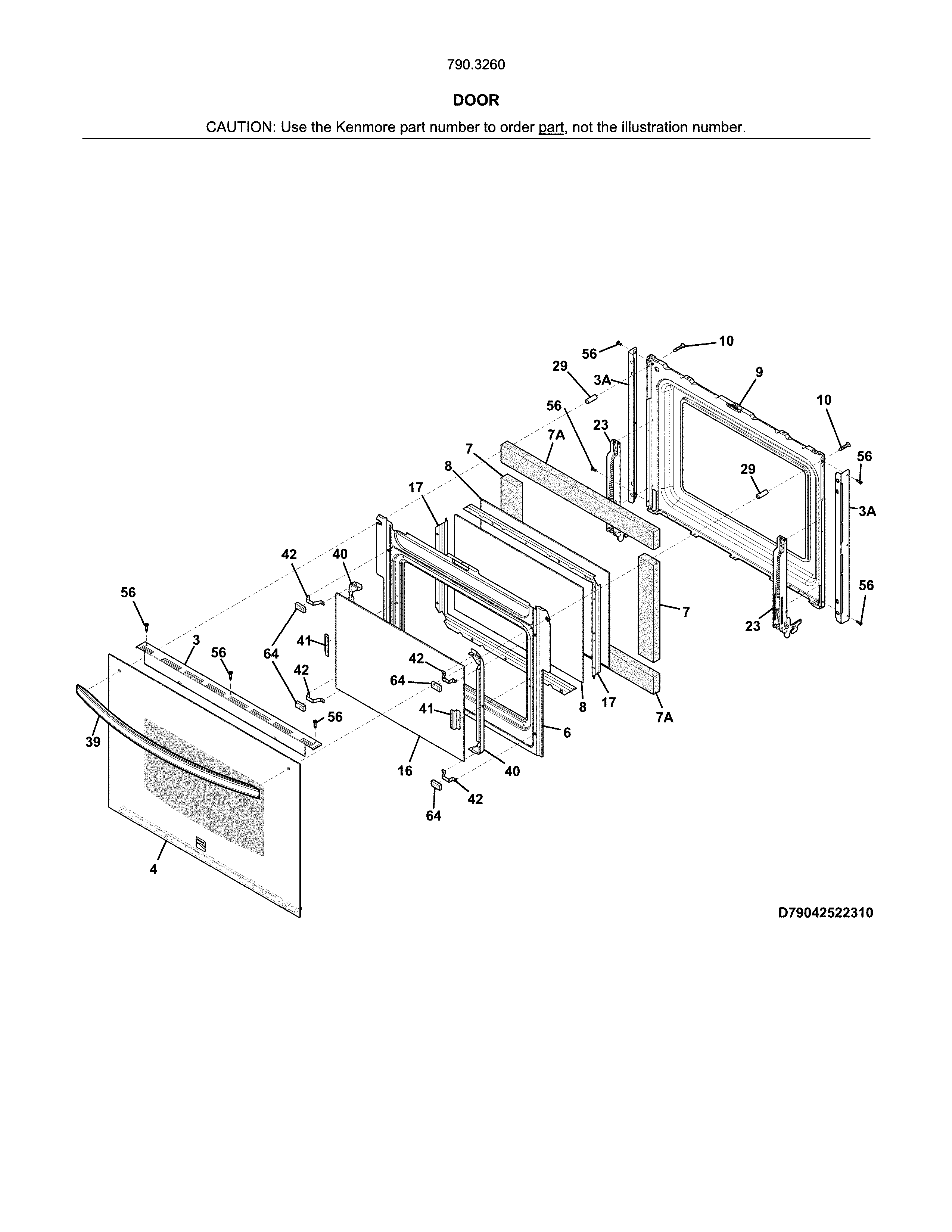 Door Diagram and Parts List for 79032609316  Kenmore Range