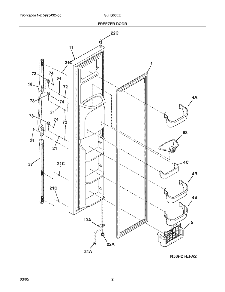 FREEZER DOOR Diagram and Parts List for GLHS68EEW0  Frigidaire Refrigerator