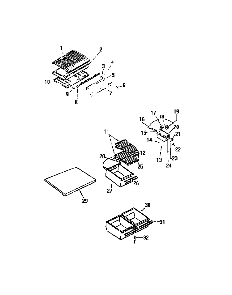 SHELVES, CONTROLS, DIVIDER, MULLION Diagram and Parts List for TSK160AN6D  Kelvinator Refrigerator