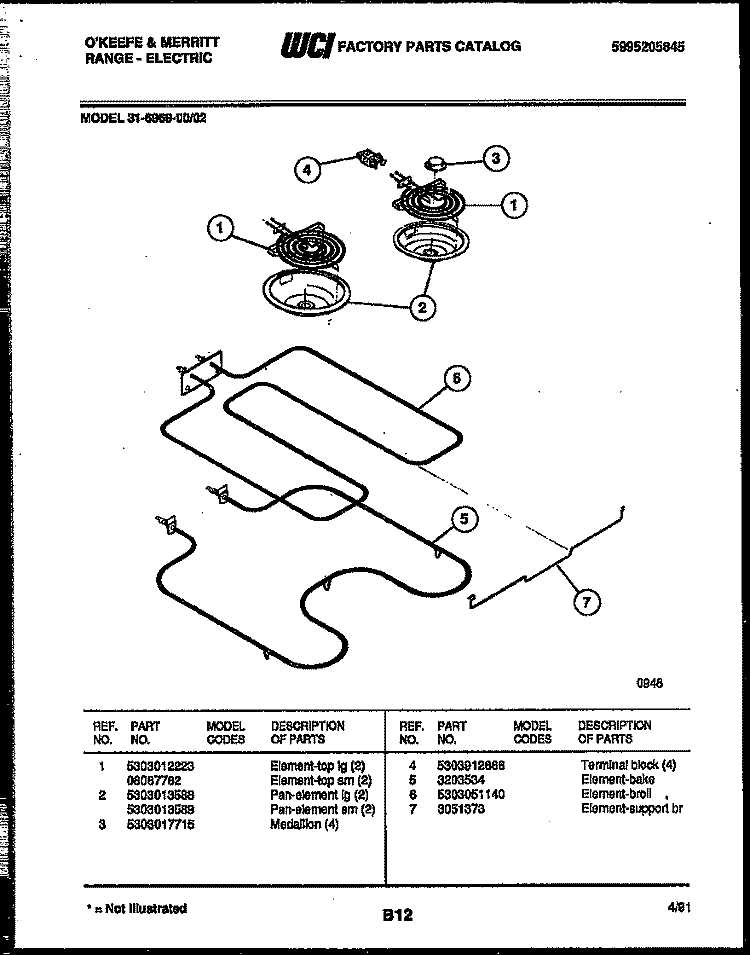BROILER PARTS Diagram and Parts List for 31-6969-00-02  Tappan Range