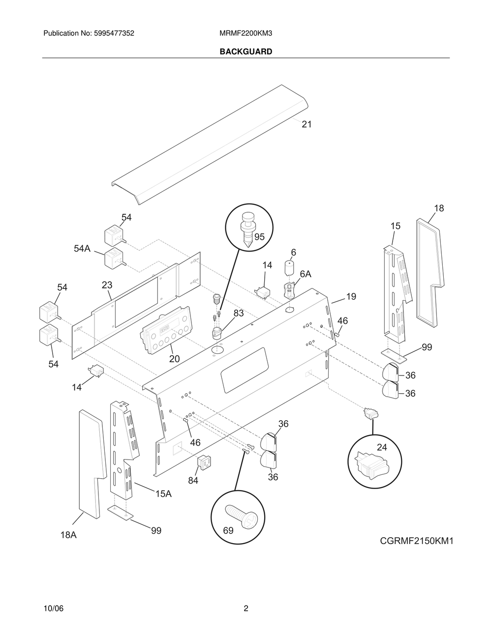 Backguard Diagram and Parts List for MRMF2200KM3  Frigidaire Range