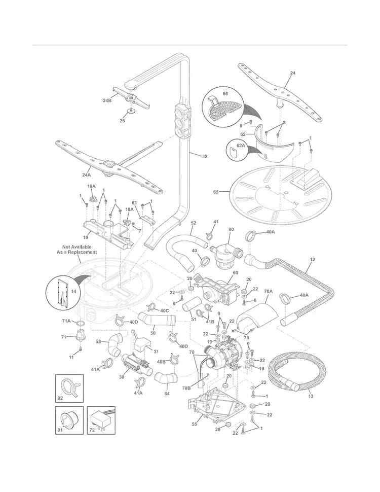 Motor & Pump Diagram and Parts List for EWDW6505GW1C  Electrolux Dishwasher