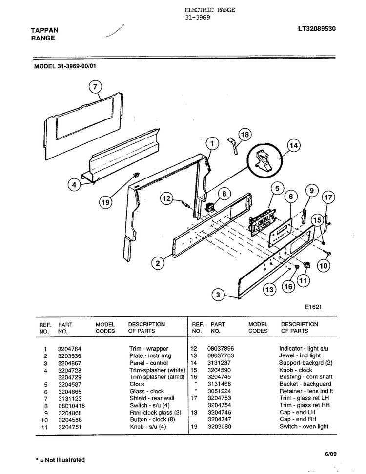 Electric Range Page 2 Diagram and Parts List for 31-3969  Tappan Range