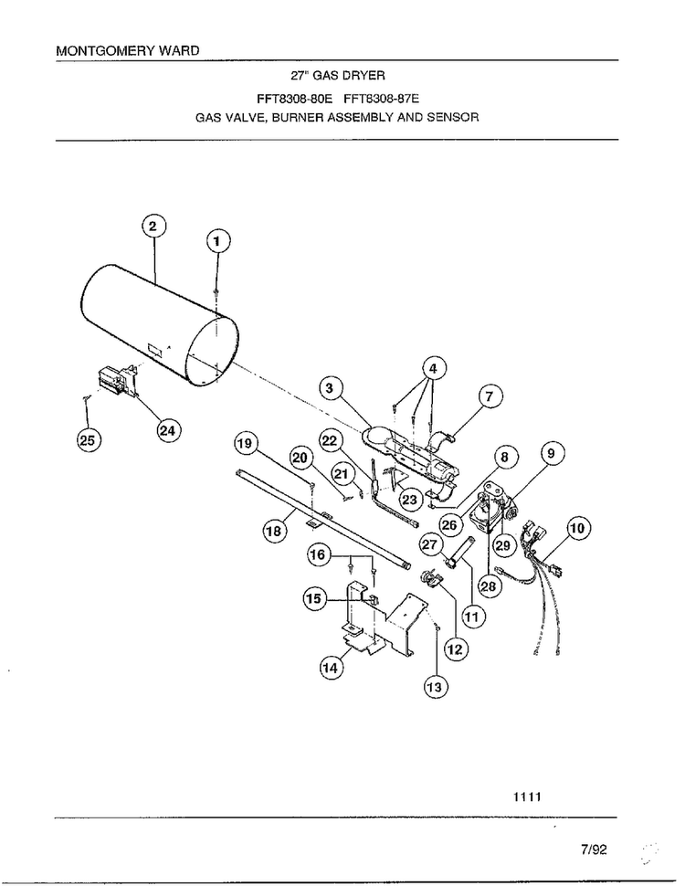 Gas Valve/burner Assembly And Sensor Diagram and Parts List for 8308-80E  Frigidaire Dryer