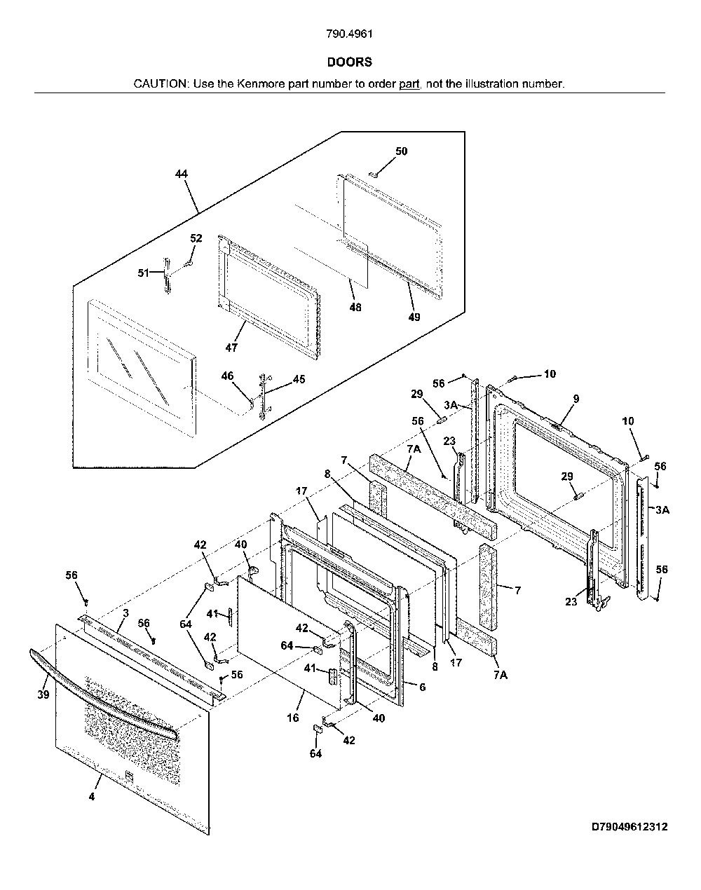 Doors Diagram and Parts List for 79049612318  Kenmore Microwave