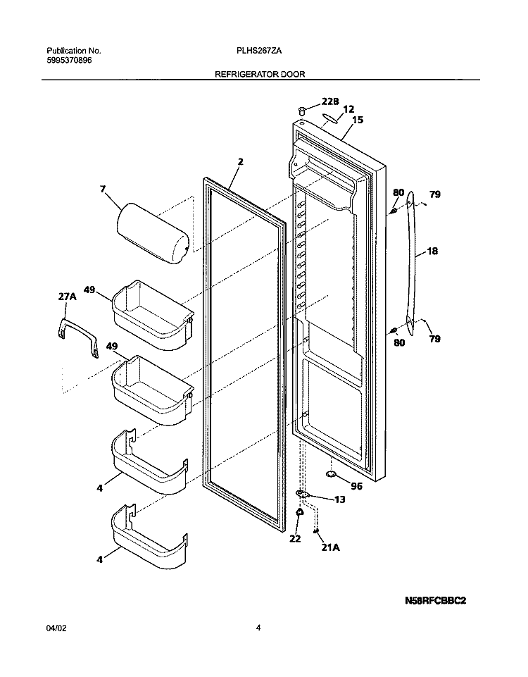 REFRIGERATOR DOOR Diagram and Parts List for PLHS267ZAB2  Frigidaire Refrigerator
