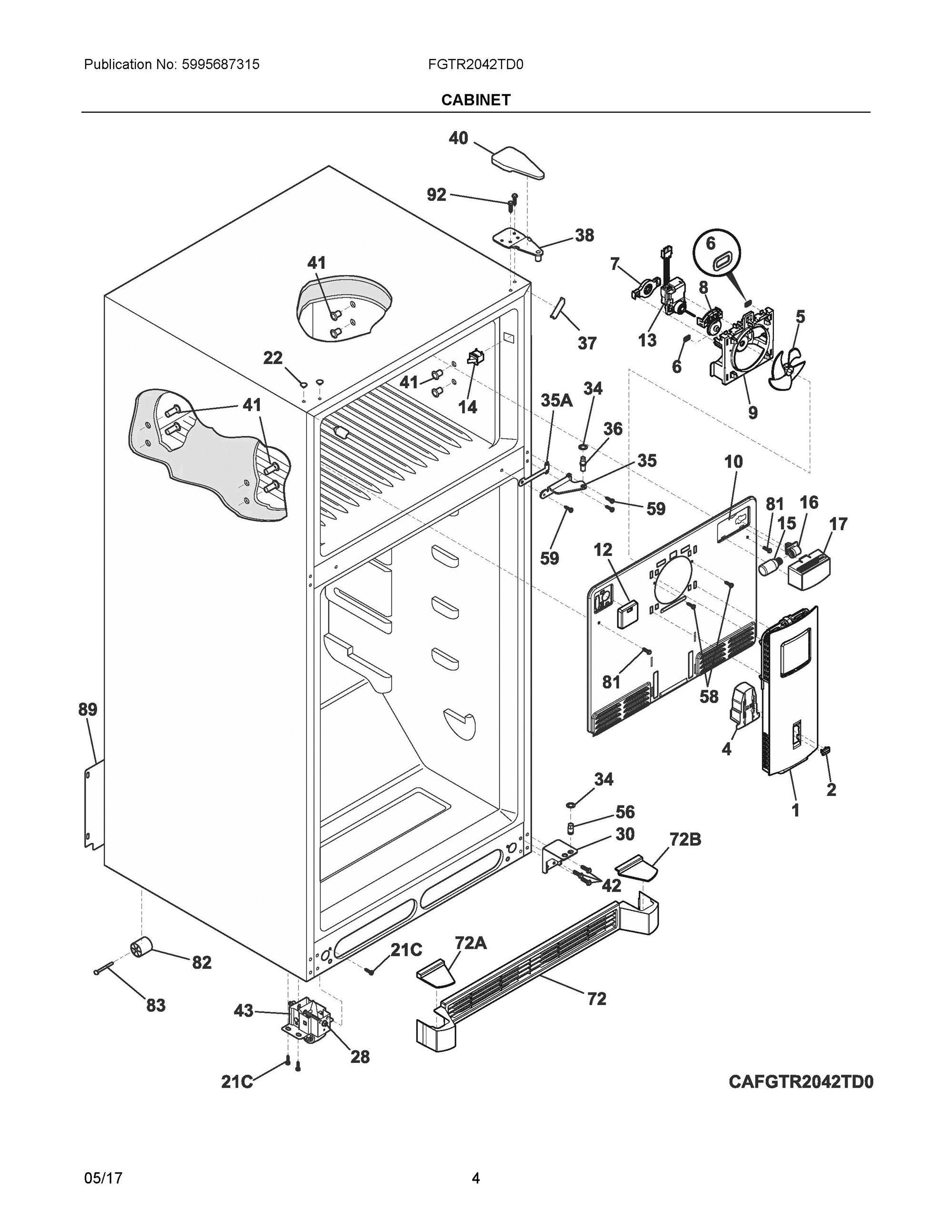 03 - CABINET Diagram and Parts List for FGTR2042TD0  Frigidaire Refrigerator