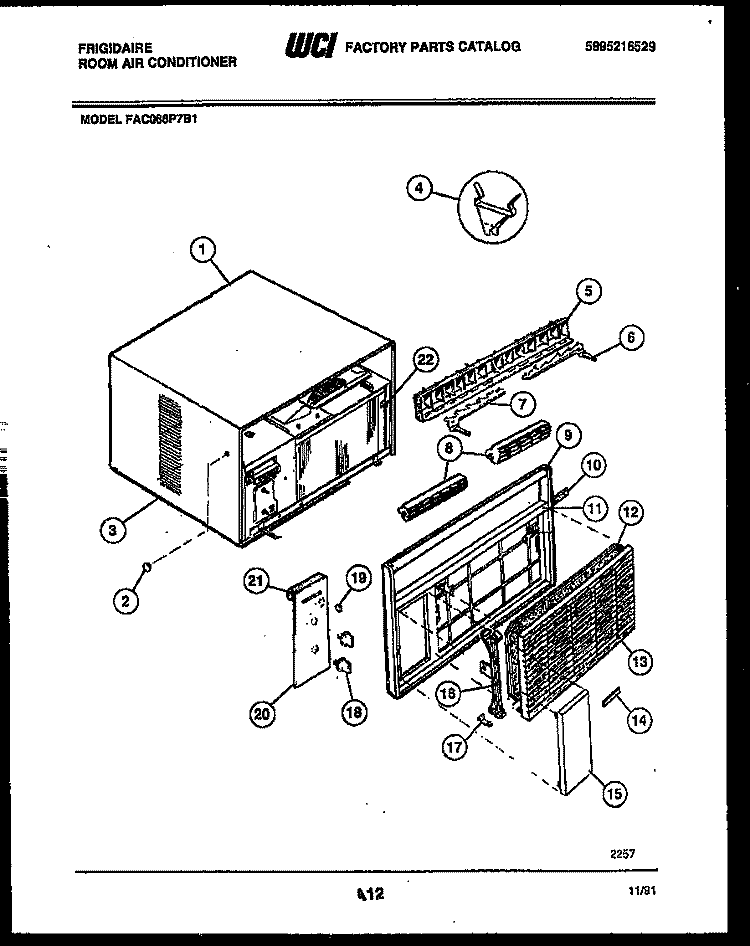 CABINET PARTS Diagram and Parts List for FAC066P7B1  Frigidaire Air Conditioner