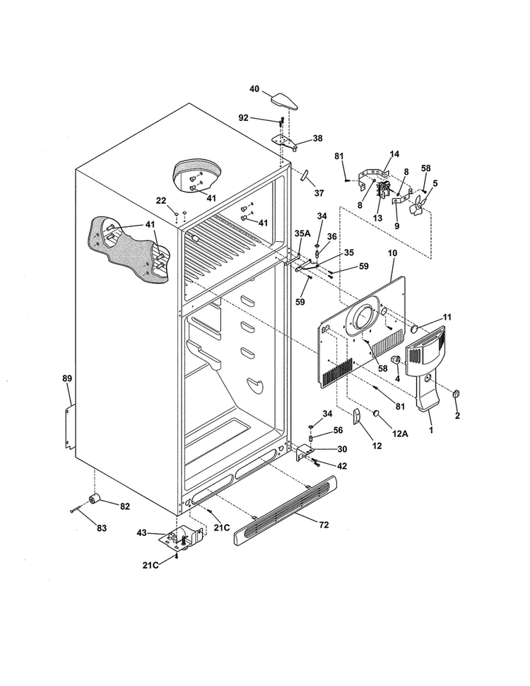 Cabinet Diagram and Parts List for FFHT1513PS0  Frigidaire Refrigerator