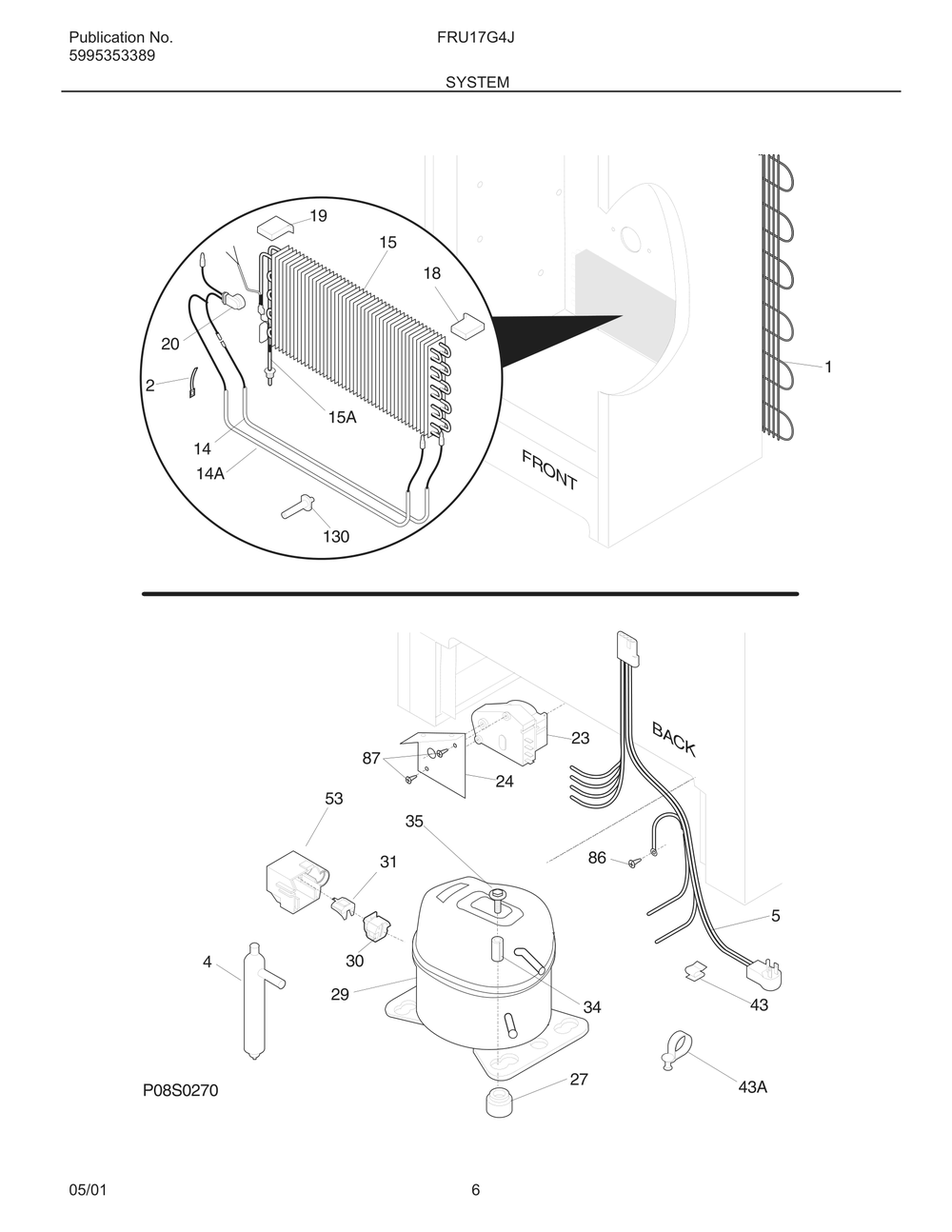 System Diagram and Parts List for FRU17BG4J  Frigidaire Refrigerator
