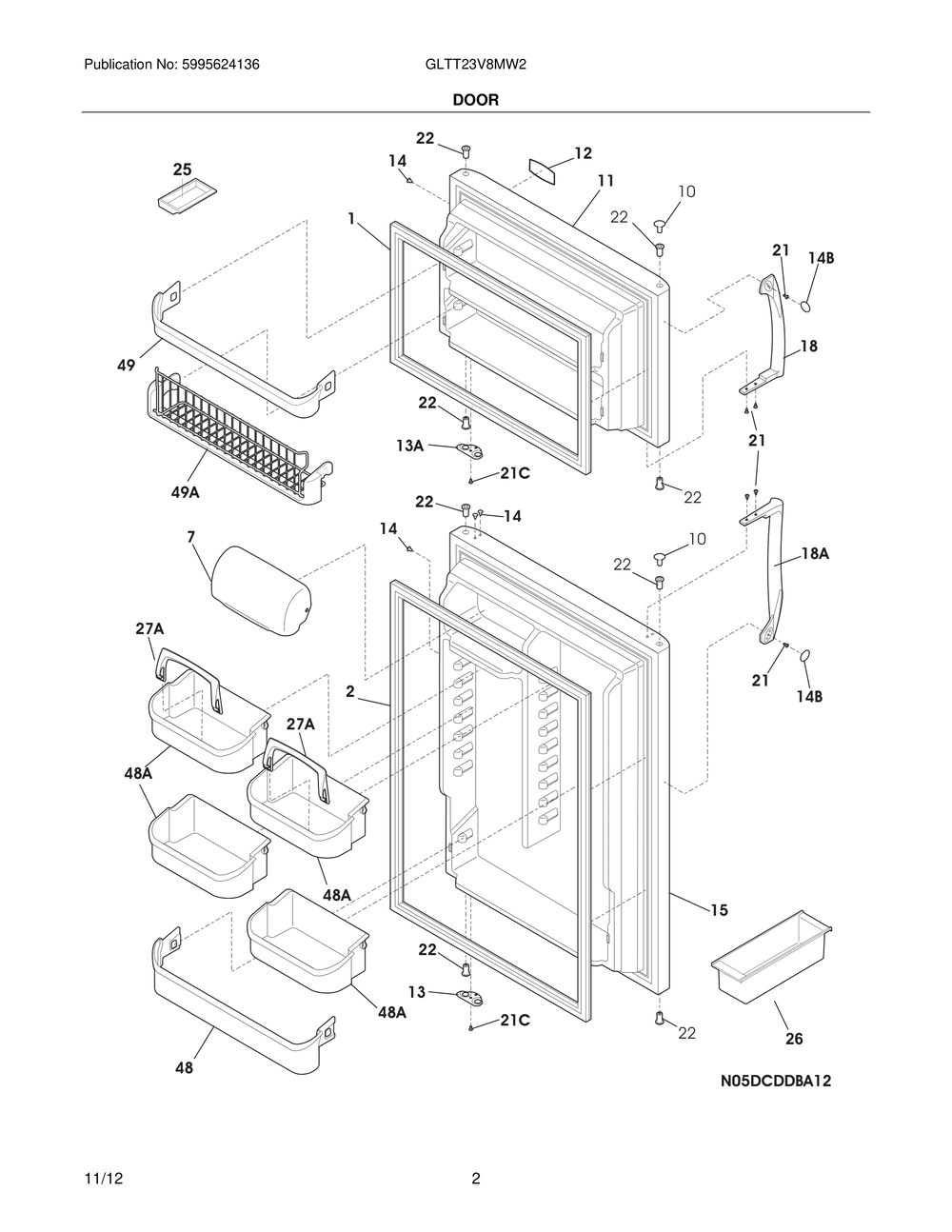Door Diagram and Parts List for GLTT23V8MW2  Frigidaire Refrigerator