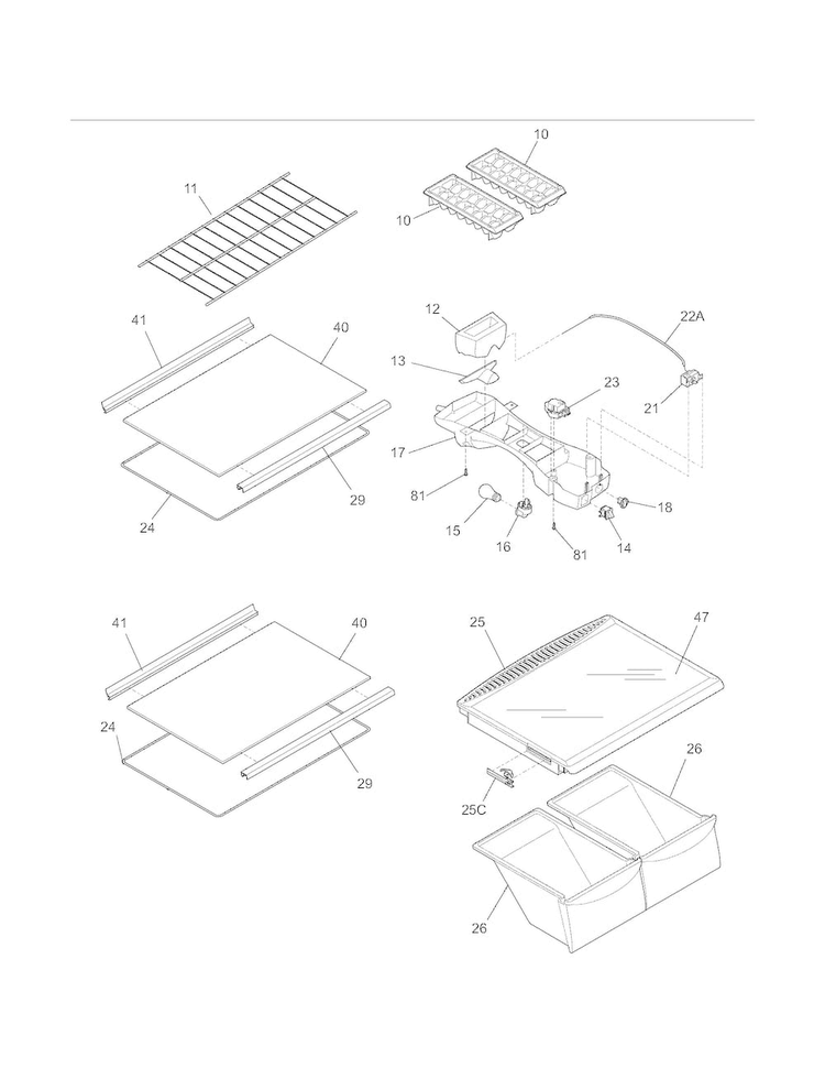 Shelves Diagram and Parts List for 25368884019  Kenmore Refrigerator
