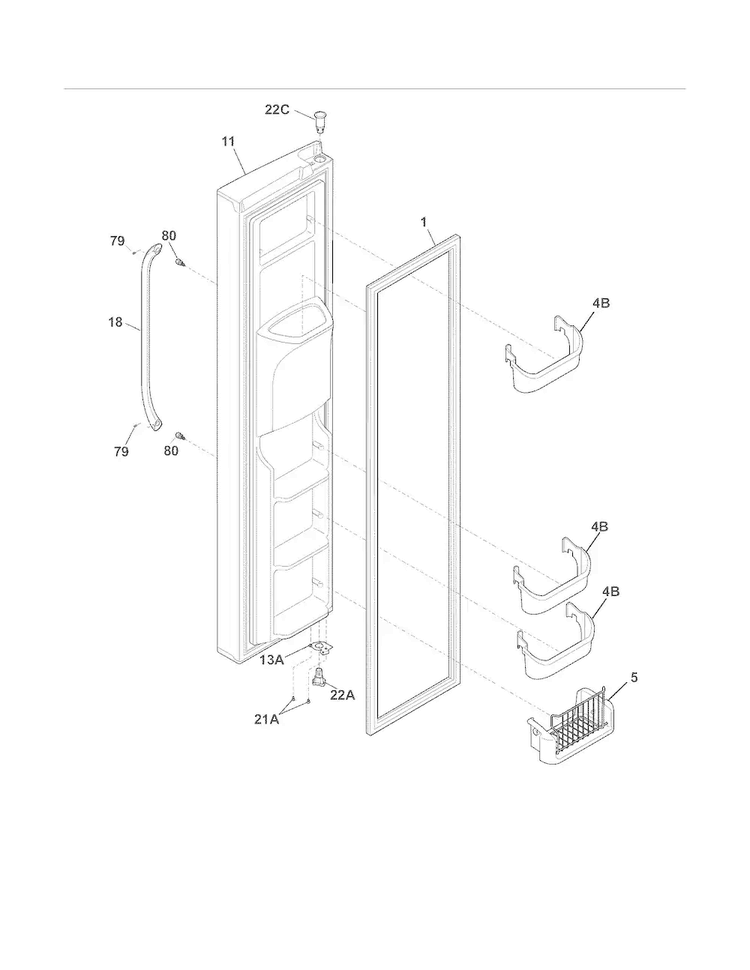Freezer Door Diagram and Parts List for FGHC2342LF3  Frigidaire Refrigerator