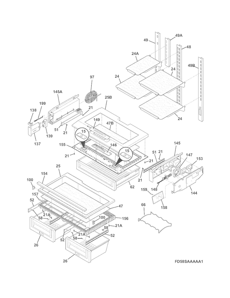 Shelves Diagram and Parts List for E23BC78IPSJA  Electrolux Refrigerator