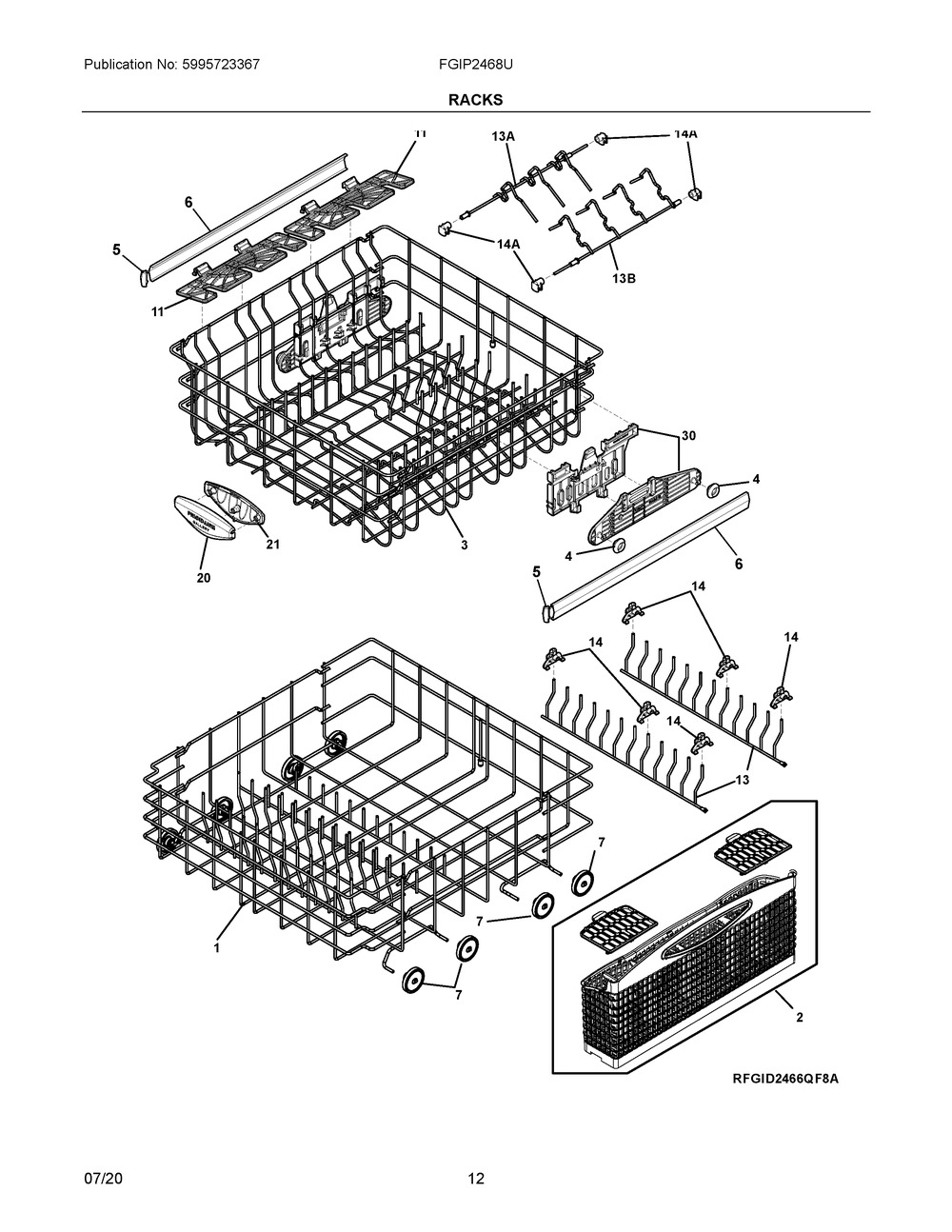 Racks Diagram and Parts List for FGIP2468UF1A  Frigidaire Dishwasher