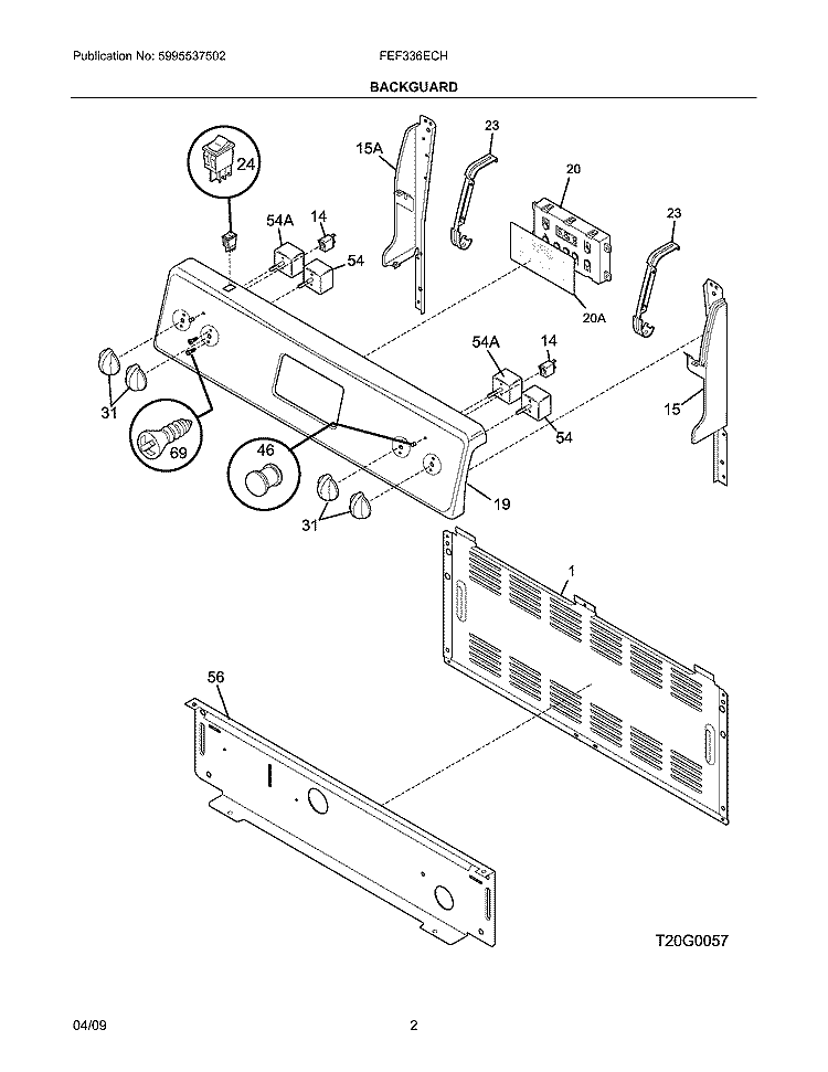 BACKGUARD Diagram and Parts List for FEF336ECH  Frigidaire Range