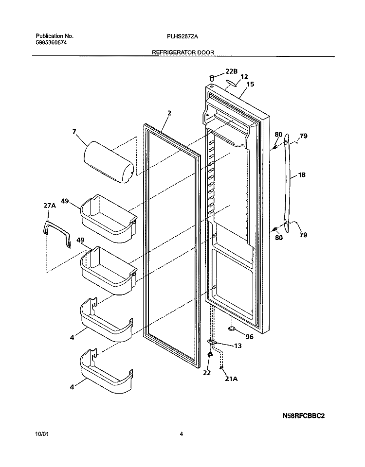 REFRIGERATOR DOOR Diagram and Parts List for PLHS267ZAB0  Frigidaire Refrigerator