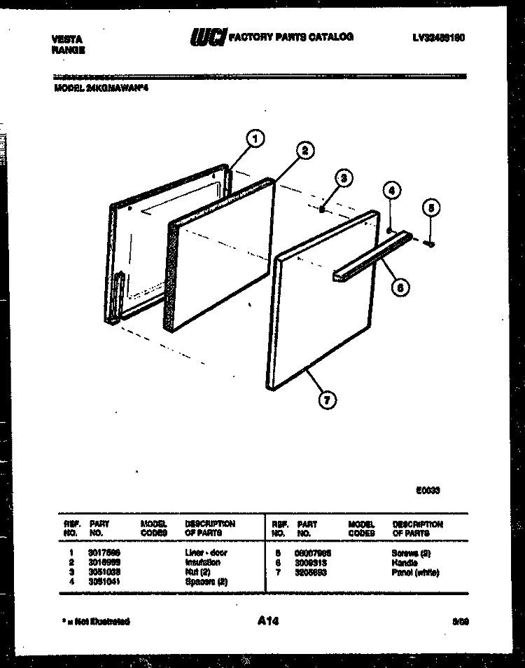 DOOR PARTS Diagram and Parts List for 24KGMAWAN4  Tappan Range