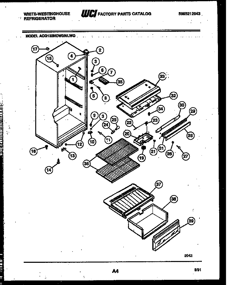 CABINET PARTS Diagram and Parts List for ACG133NCD0  Frigidaire Refrigerator