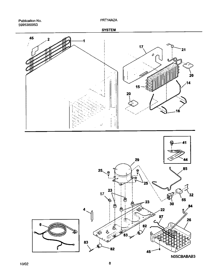 SYSTEM Diagram and Parts List for FRT14A2AW2  Frigidaire Refrigerator