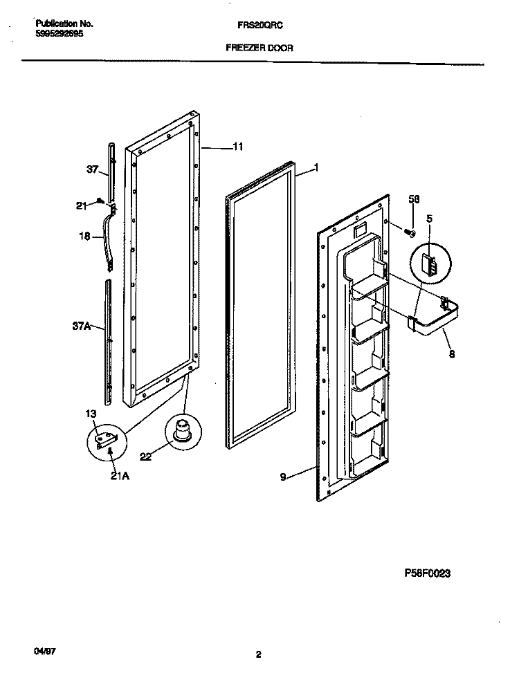 FREEZER DOOR Diagram and Parts List for FRS20QRCW3  Frigidaire Refrigerator