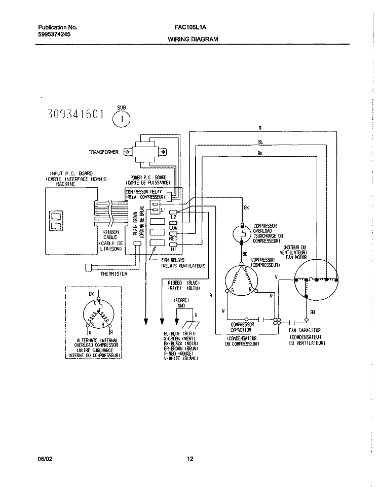 WIRING DIAGRAM Diagram and Parts List for FAC105L1A2  Frigidaire Air Conditioner