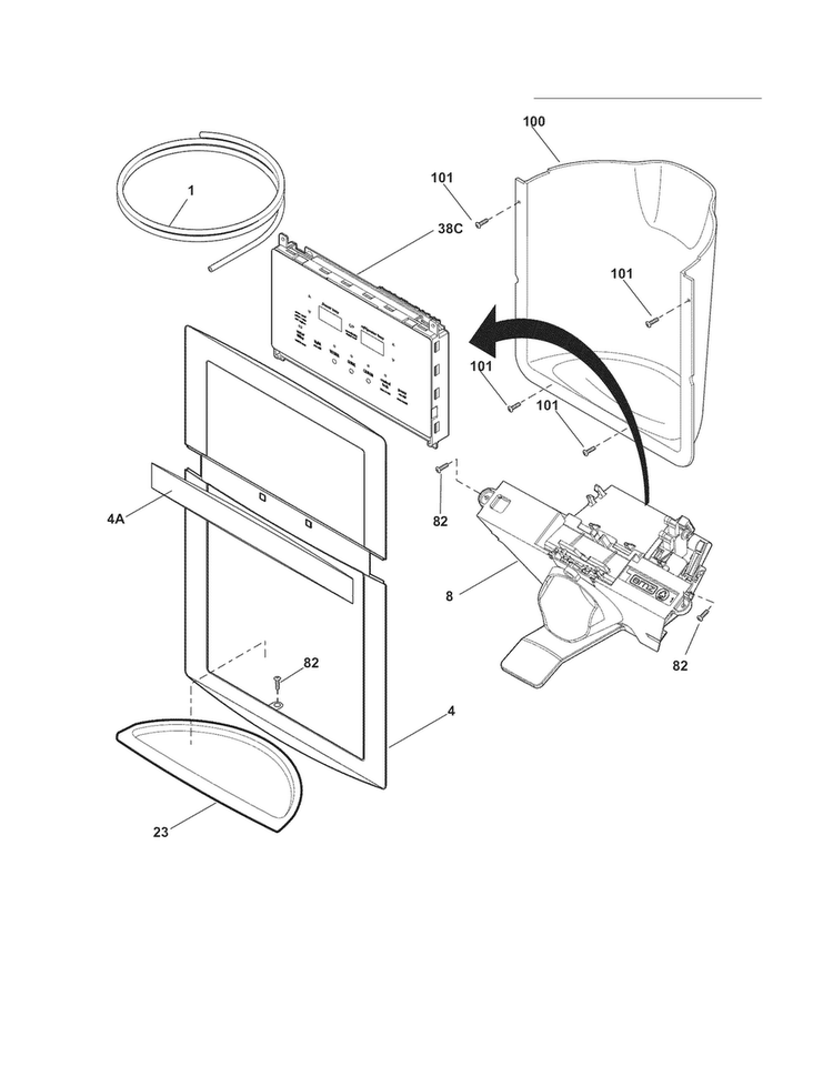 Ice & Water Dispenser Diagram and Parts List for FPUS2698LF2  Frigidaire Refrigerator