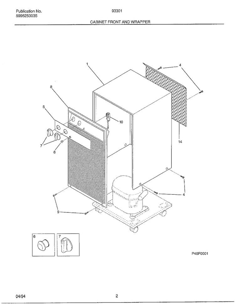 Cabinet Front And Wrapper Diagram and Parts List for 93301A  Frigidaire Dehumidifier
