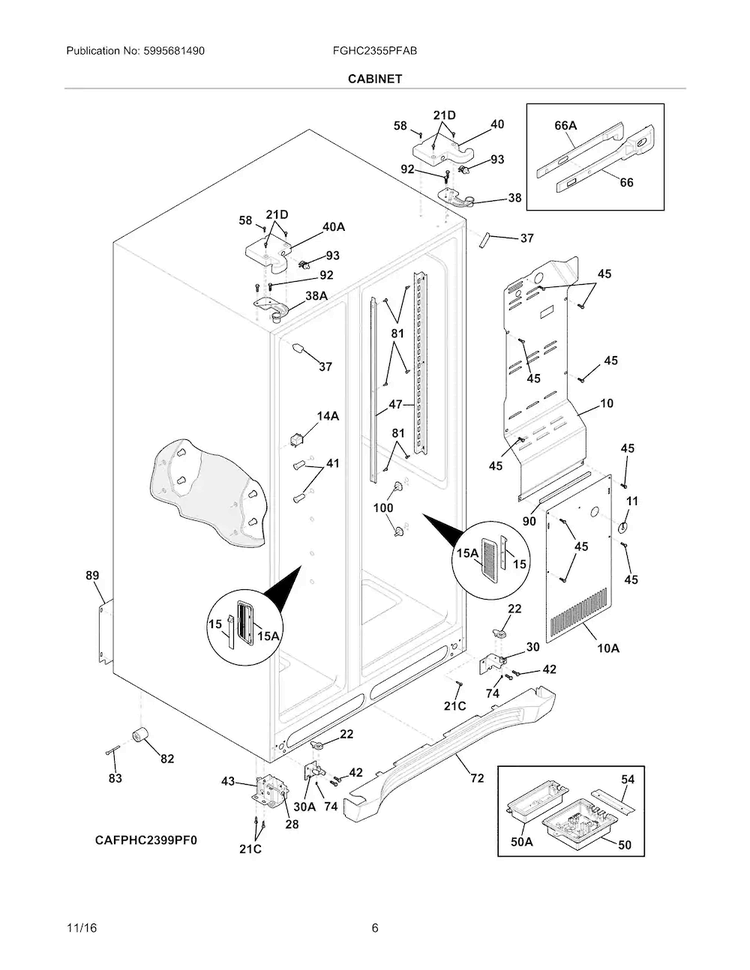 Cabinet Diagram and Parts List for FGHC2355PFAB  Frigidaire Refrigerator