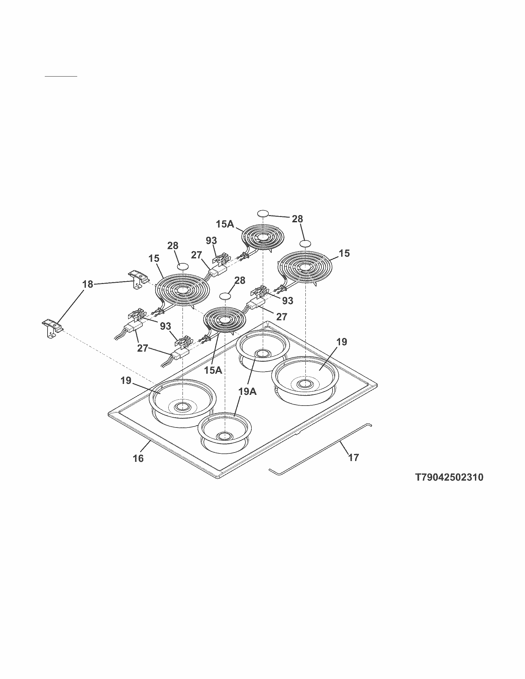 Main Top Diagram and Parts List for 79042509311  Kenmore Range