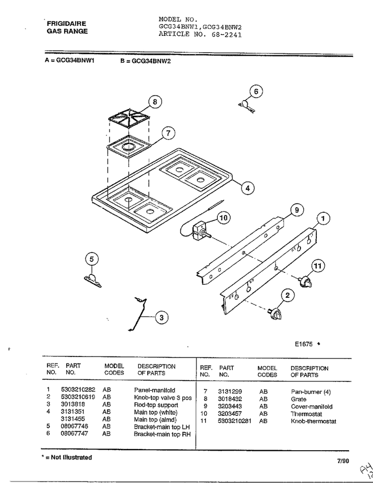 Frigidaire Gas Range Page 2 Diagram and Parts List for 2241  Frigidaire Range