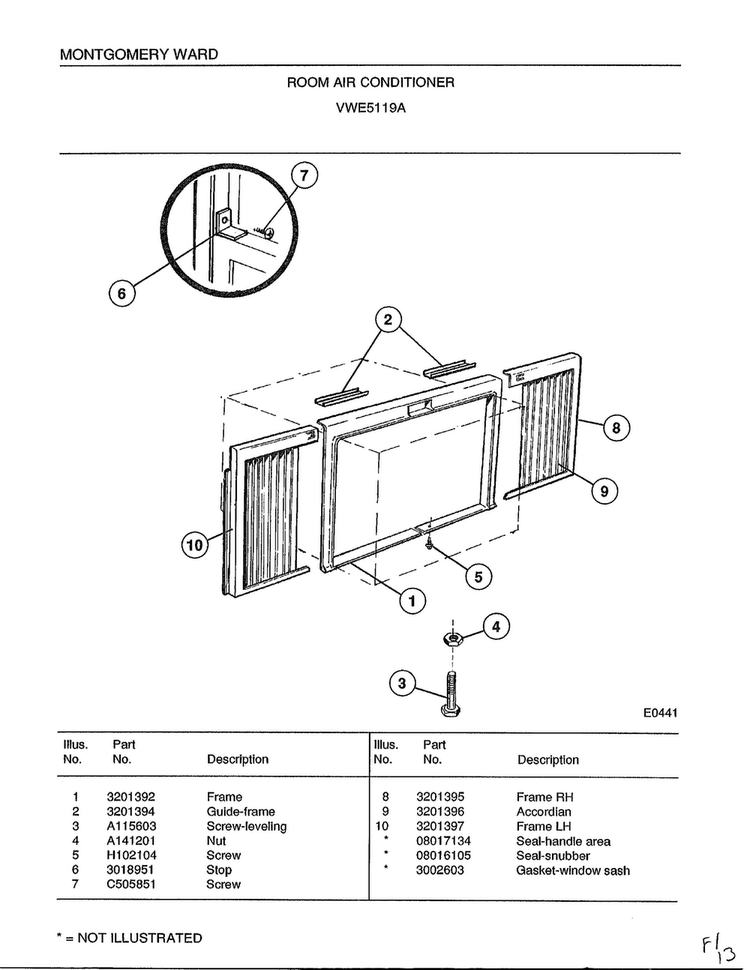 Room Air Conditioner Page 5 Diagram and Parts List for 5119A  Frigidaire Air Conditioner