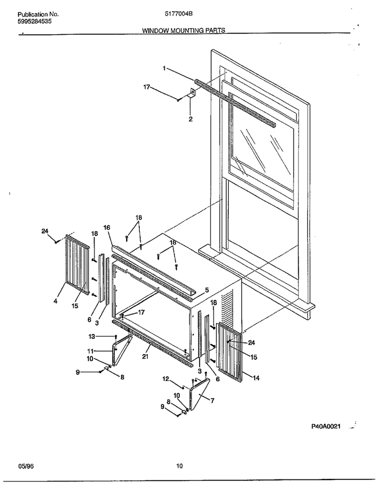 Window Mounting Parts Diagram and Parts List for 5177004B  Frigidaire Air Conditioner