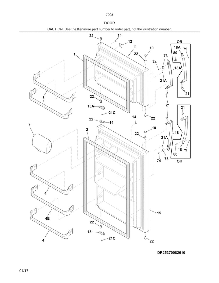 Door Diagram and Parts List for 25370089613  Kenmore Refrigerator