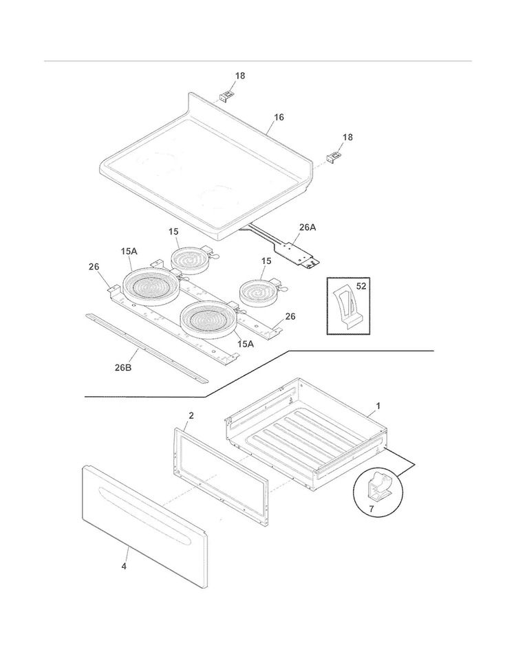 Top/drawer Diagram and Parts List for LFEF3019MBD  Frigidaire Range